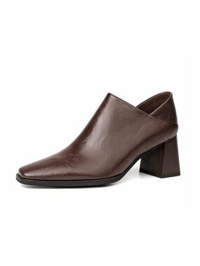 Faux Leather Chunky Heel Pumps Side Zip Square Toe Dress Shoes